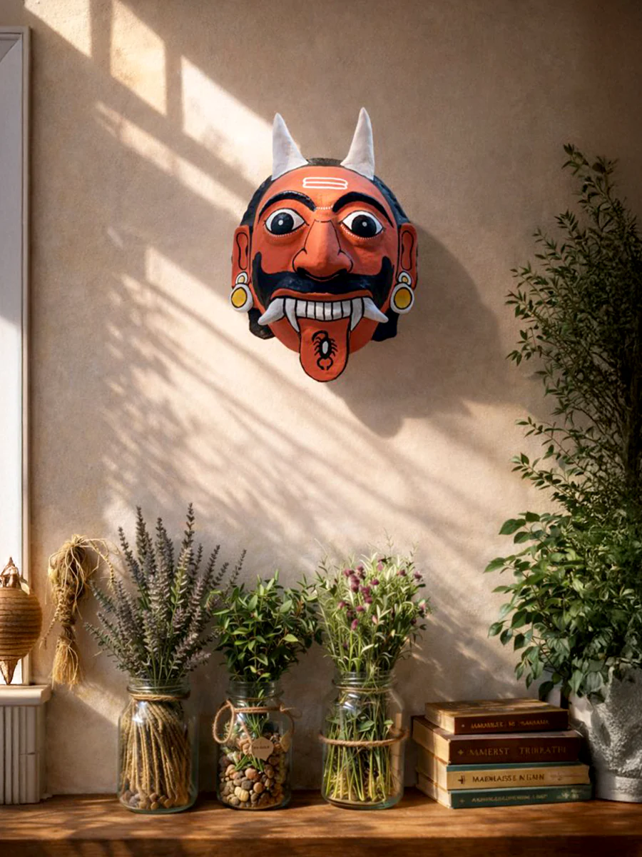 The fiery trickster in Cheriyal mask - Image 2