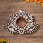 China Berry Leaf Wood Carved Diya set