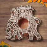 Elephant Shaped China berry Wooden Block Diya Set