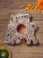 Elephant Shaped China berry Wooden Block Diya Set