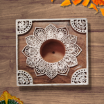 Square China Berry Wooden Block Diya Set