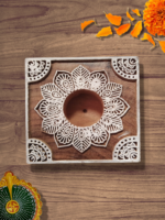 Square China Berry Wooden Block Diya Set
